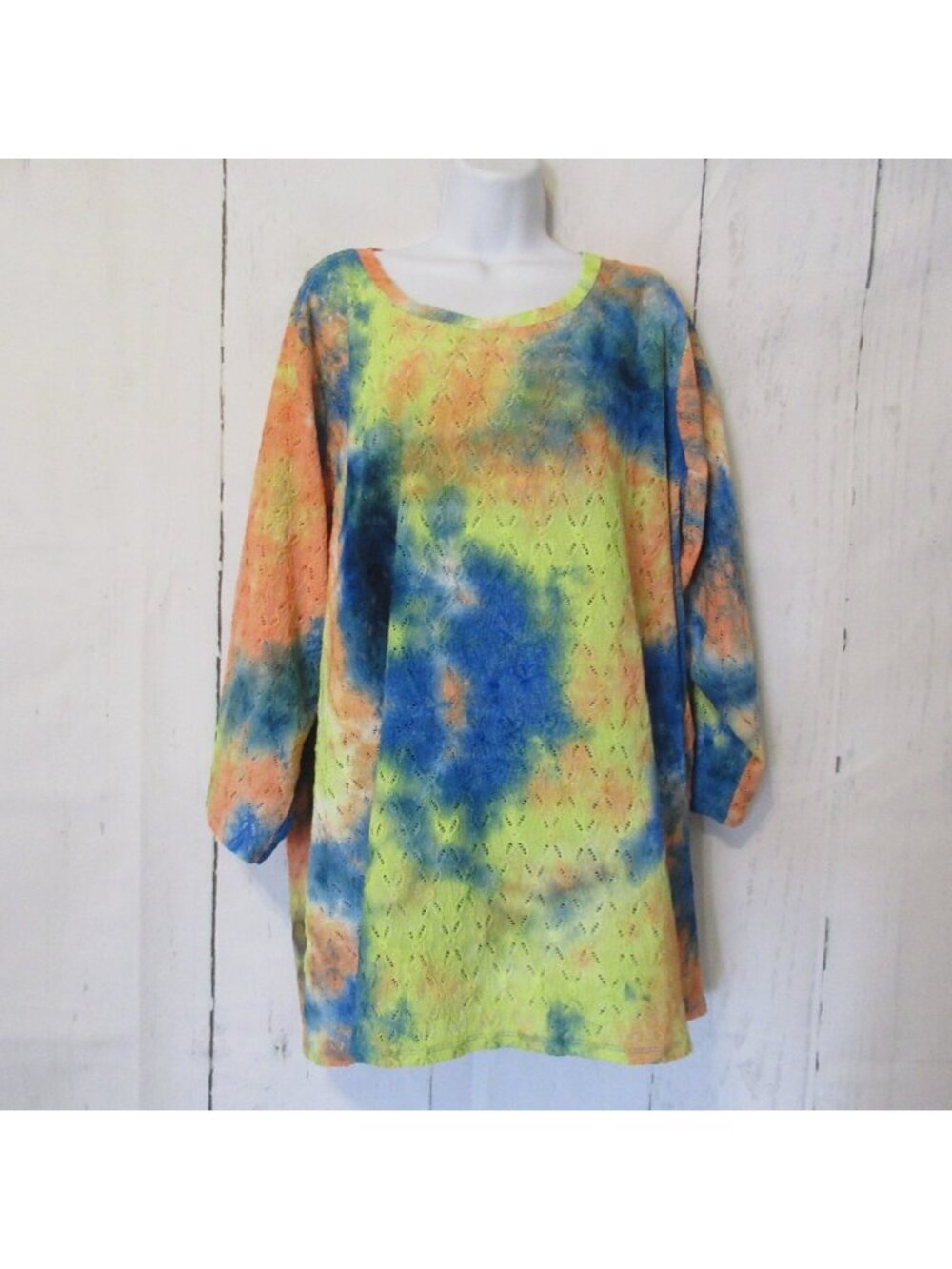 Logo Lori Goldstein Top 4X Tie Dye 3/4 Sleeve Layers Tunic Boho Hippie Plus Size